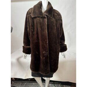 Vintage Faux Fur Brown Coat With Polyester Lining Folded Cuffs & Collar Size Lar